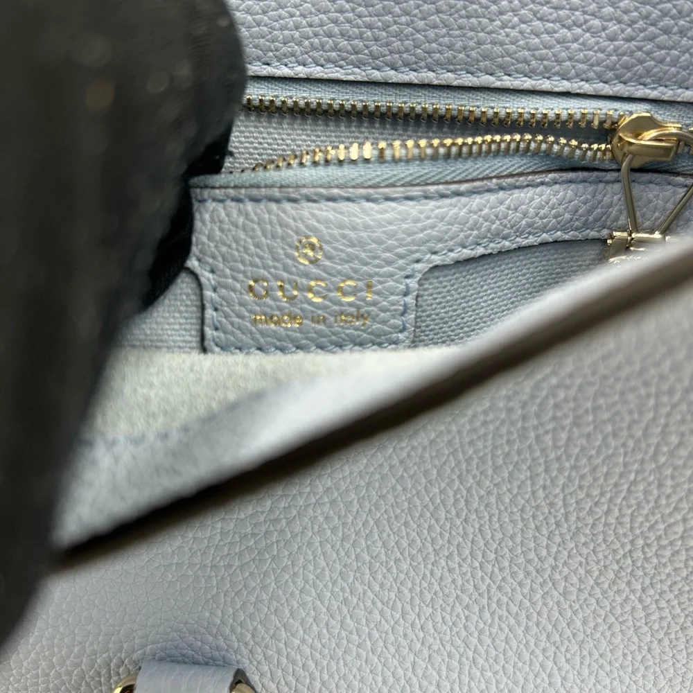 Women's Gucci, Jackie, 1961 hobo bag medium size light blue grain calf skin NWT - Picture 12 of 16